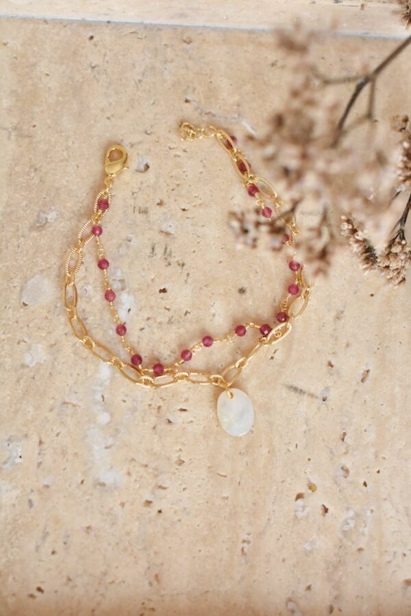 pulsera cadena fina rosario rubí