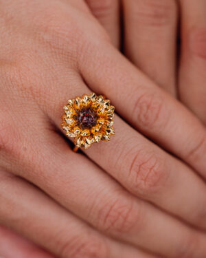 anillo flor piedra natural amatista
